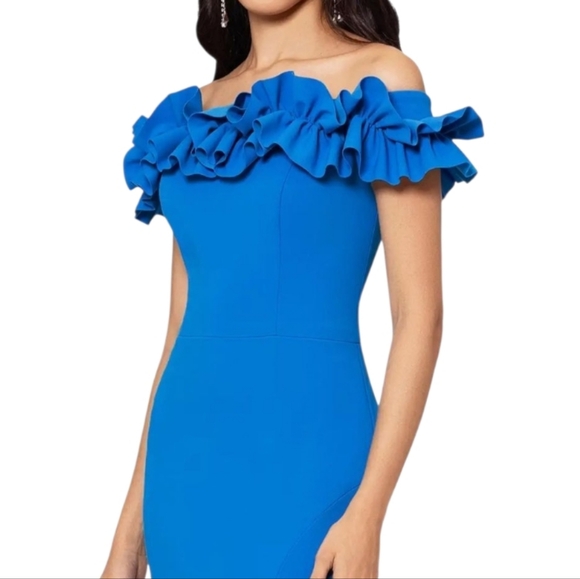 Xscape Off-Shoulder Turquoise Maxi Dress - Picture 1 of 7